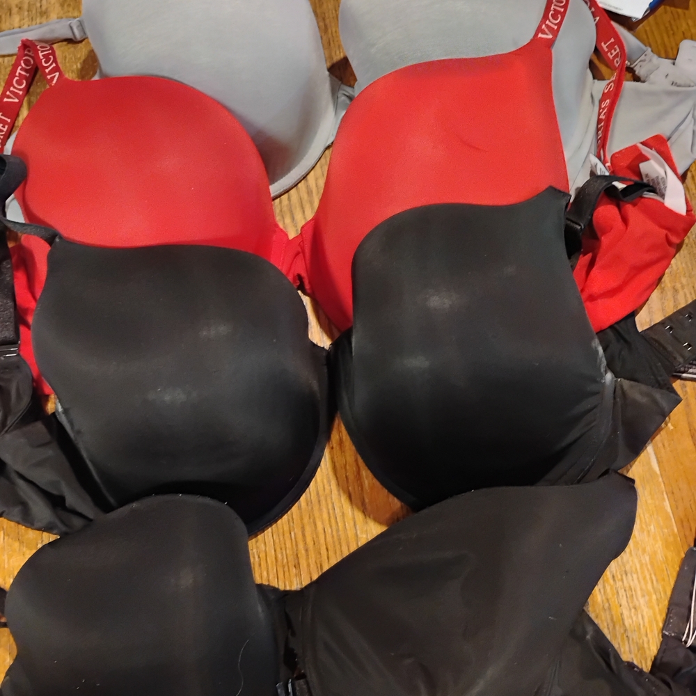 Victoria's Secret Red, Black, and Gray Bras